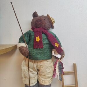 RARE! VINTAGE FISHING BEAR 18" TALL  Green And Brown